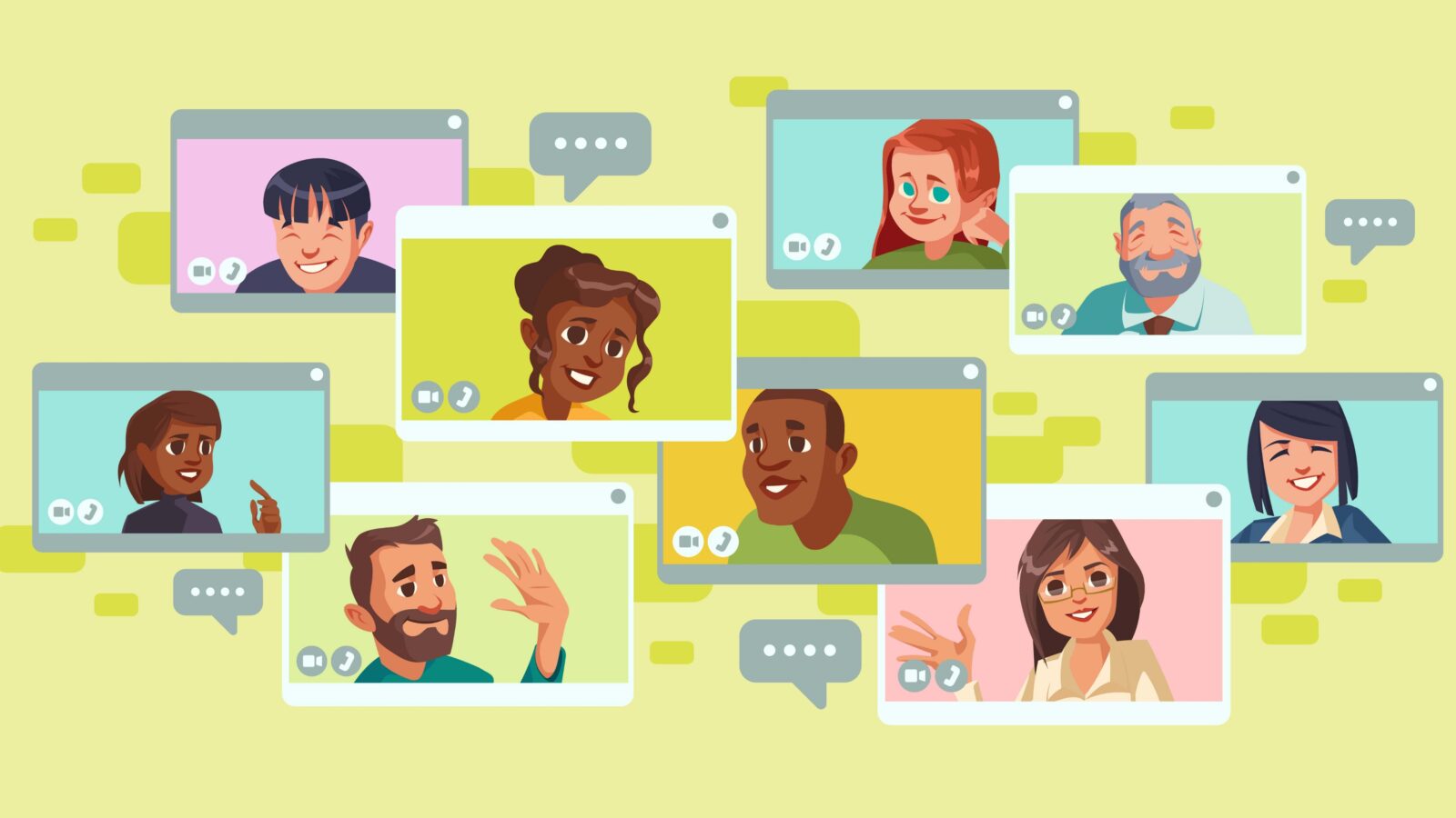 Schemabild für Videokonferenzen im Comic-Stil